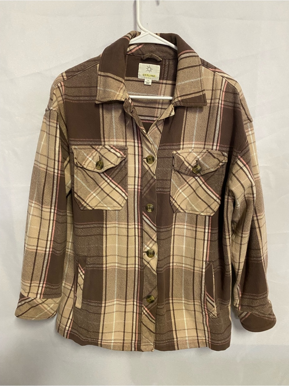 American Eagle Outfitters Women's Brown Plaid Button-Up Jacket